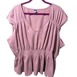 Old Navy Womens Plus Size Peplum Top Pink V Neck Short Sleeve Smocked Waist 3X
